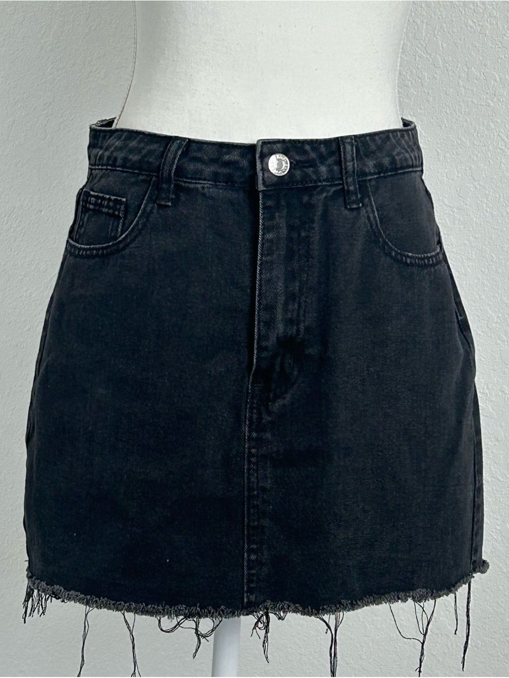 black denim high rise mini skirt